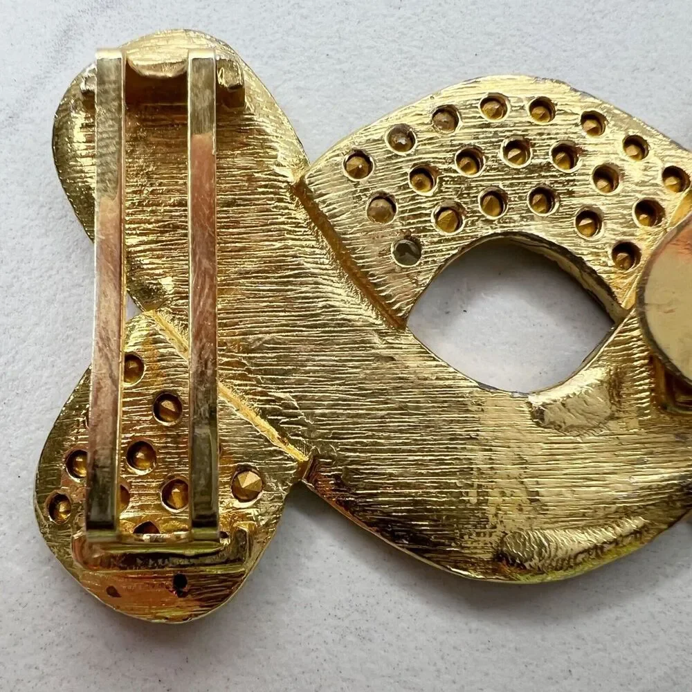 Vintage Gold Tone and Orange Rhinestone Belt Buckle Piece